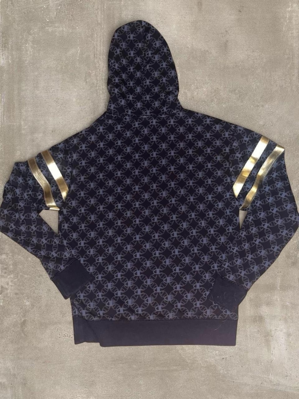 Champion Classic Fleece Black Gold All Over Logo Hoodie Men’s Medium - Picture 2 of 6